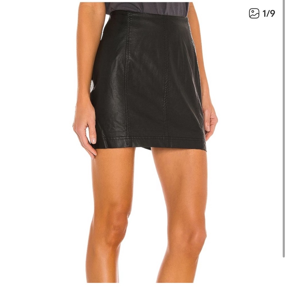 Free People Black Faux Leather Mini Skirt